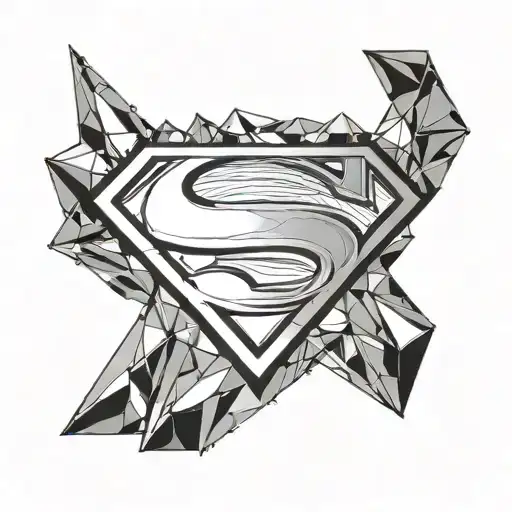 SUPERMAN LOGO FORTRESS OF SOLITUDE BACKGROUND WITH CRYSTALS tattoo design idea