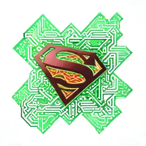 RED SUPERMAN LOGO IN FRONT OF GREEN KRYPTONITE CRYSTALS tattoo design idea