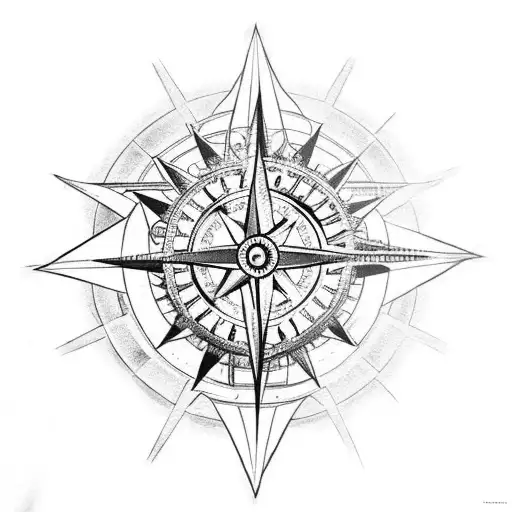 A steampunk-themed tattoo featuring a compass rose at the center symbolizing adventure, surrounded by a Victorian-style  tattoo design idea