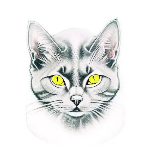 grey cat wide nose white chin green eyes masculine battle samurai warrior tattoo design idea