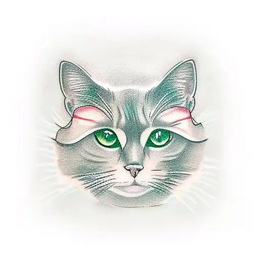grey cat wide nose white chin green eyes tattoo design idea