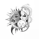 The eternal connection between a mother and daughter symbolized by the sun and moon tattoo design idea