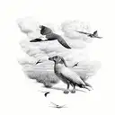 A German shorthaired pointer chasing a flock of birds tattoo design idea