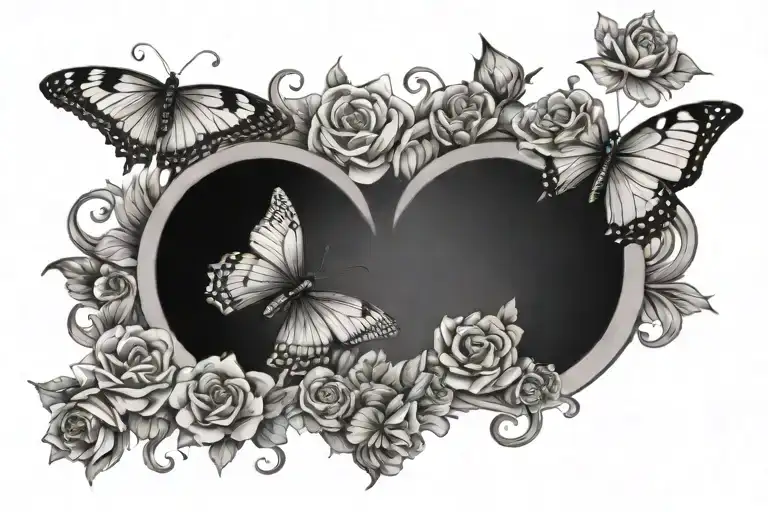 Butterfly crescent moon on top with flowers coming tattoo design idea