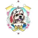 Girl sitting with golden retriever and shih-tzu  tattoo design idea