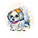 Girl sitting with golden retriever and shih-tzu  tattoo design idea