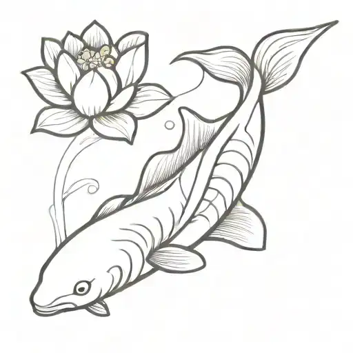 a minimalist, pretty feminine koi fish with a lotus flower  tattoo design idea