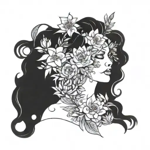 A bohemian goddess surrounded by smoke and flowers tattoo design idea