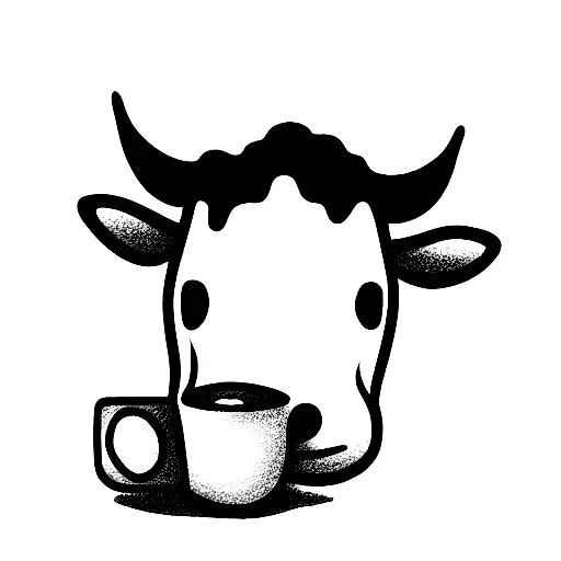 cartoon cow with cup of tea in full growth tattoo design idea