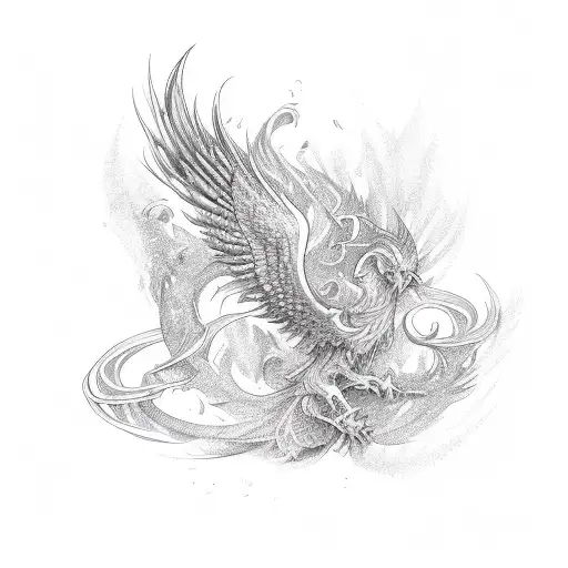 purple ribbon phoenix rising tattoo design idea