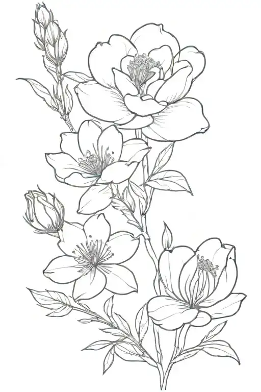 February, march, April, September, and November birth flower tattoo design idea
