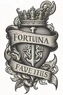 heart with anchor cross surrounded with phrase "fortuna favet fidelis" tattoo design idea