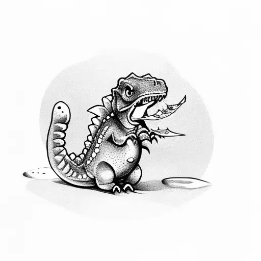 Cute and mini dinosaur while eating corn tattoo design idea