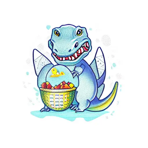 Cute and mini dinosaur while eating corn tattoo design idea