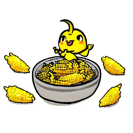 Cute and mini yellow dinosaur while eating corn tattoo design idea