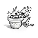 Cute and mini dinosaur while eating corn tattoo design idea