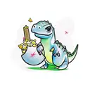 Cute and mini dinosaur while eating corn tattoo design idea