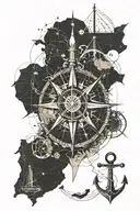 anchor, compass, world map tattoo design idea
