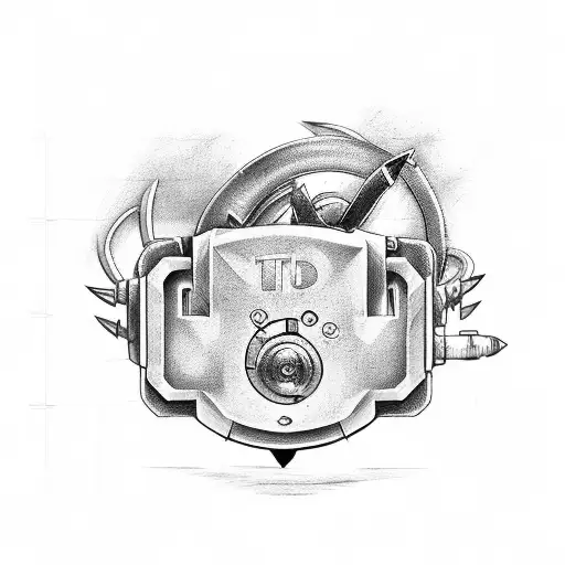 An electrician's tool belt with gaming symbols as tools tattoo design idea