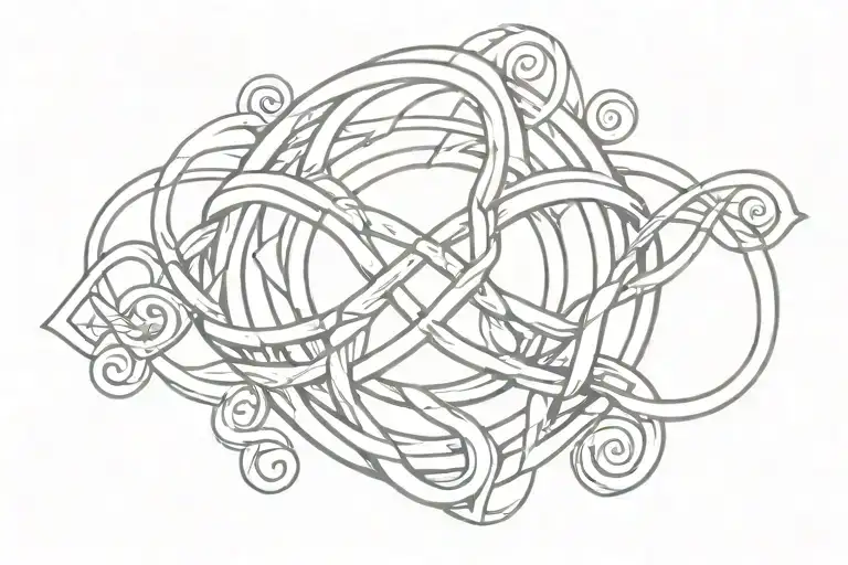 A sketch-style tattoo of a Celtic love knot intertwined with musical notes and symbols tattoo design idea