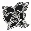 A blackwork design of interconnected hearts forming a Celtic knot pattern, with subtle references to Ireland and EDM music tattoo design idea