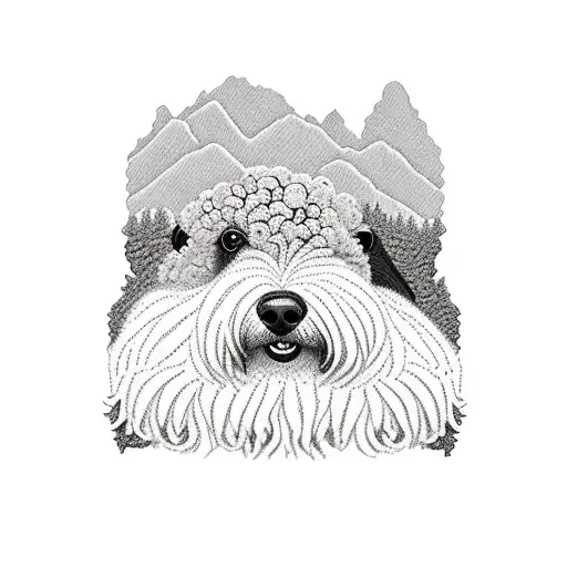 goldendoodle overlooking blue ridge mountains tattoo design idea