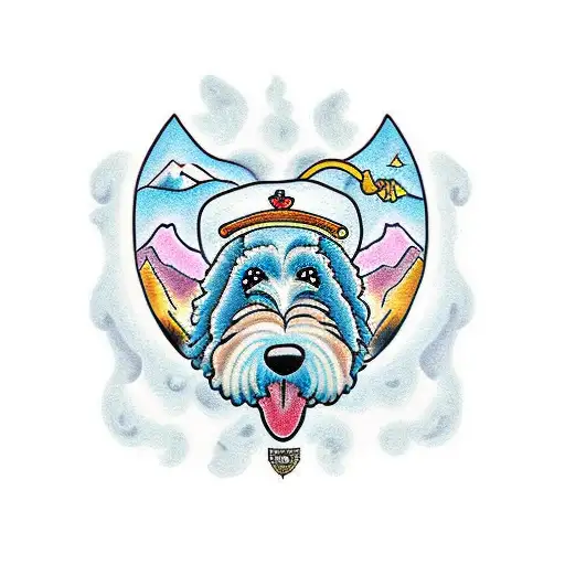 goldendoodle overlooking blue ridge mountains tattoo design idea