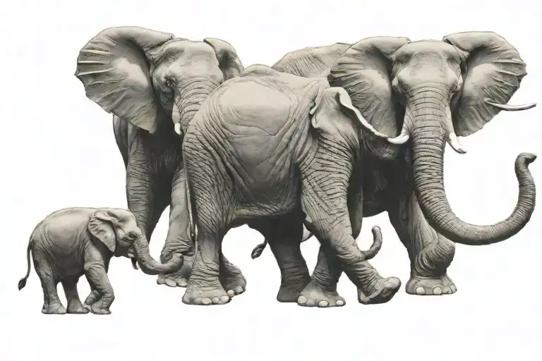 4 elephants holding trunks tattoo design idea