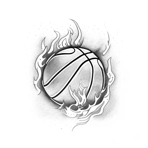 basketball tattoo with flames