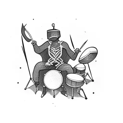 A drummer playing a drum solo with a sword in one hand tattoo design idea
