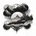 ocean beach and mountains  tattoo design idea