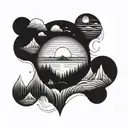 ocean beach and mountains  tattoo design idea