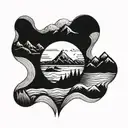 ocean beach and mountains  tattoo design idea