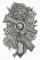 cross with two old west revolvers crossing tattoo design idea