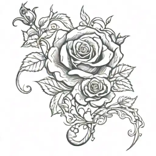 music notes and rose thorn vine tattoo design idea