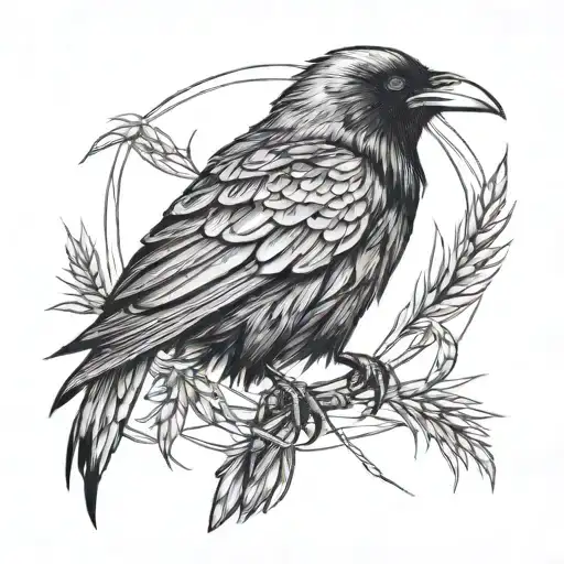 Raven,wheat, bared wire tattoo design idea