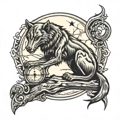cemetery moon wolf reaper sitting tattoo design idea