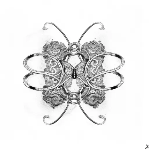 An intricate design of handcuffs intertwined with coffee beans and butterflies tattoo design idea