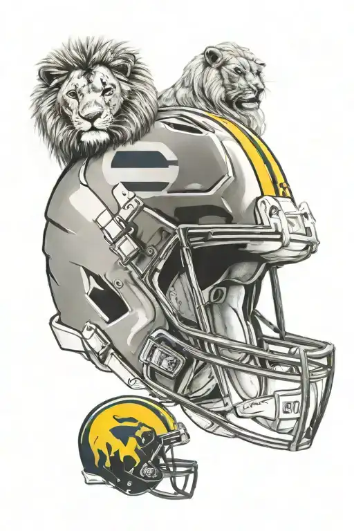 lion and michigan football helmet tattoo design idea