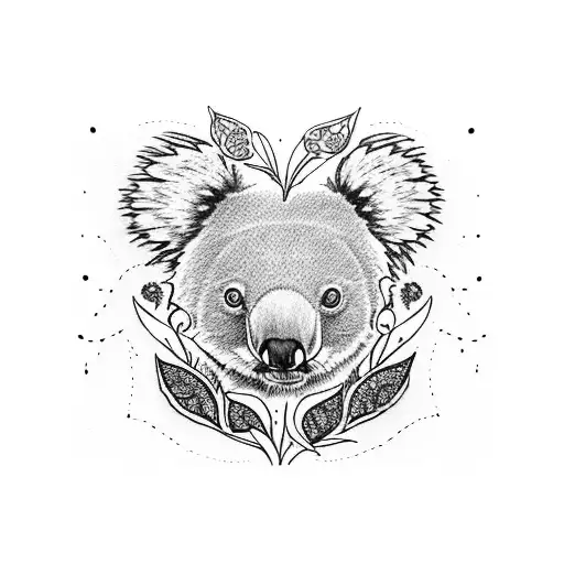 lily of the valley and koala bear tattoo design idea