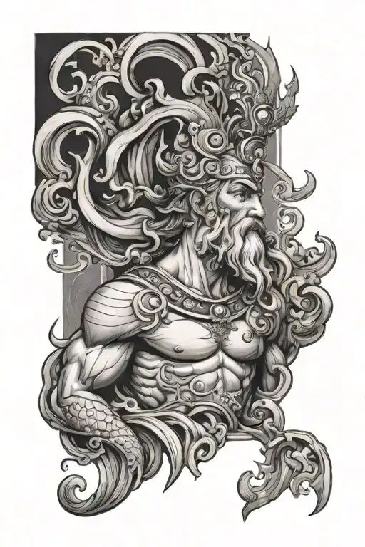 Neptune god of the sea tattoo design idea