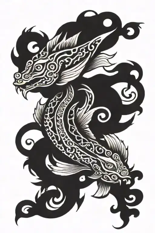 Transform a coi fish into a dragon emerging tattoo design idea