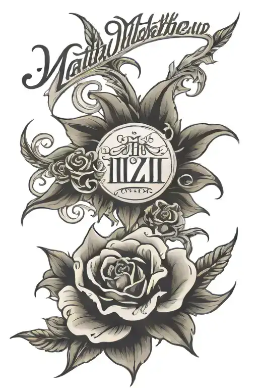Chicano font tattoo that says Matthew 11:28 in bold with shading 5mm away from writing, NO DRAWINGS just writing tattoo design idea