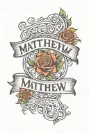 Chicano font tattoo that says Matthew 11:28 in bold with shading 5mm away from writing, with the verse smaller with Chic tattoo design idea