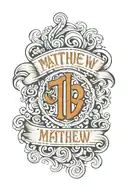 Chicano font tattoo that says Matthew 11:28 in bold with shading 5mm away from writing, with the verse smaller with Chic tattoo design idea