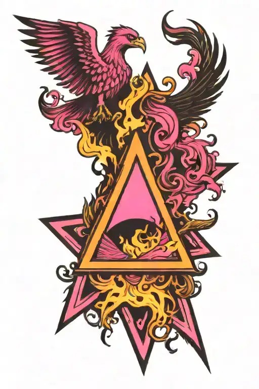Upside down Pink Triange with Flaming Phoenix rising tattoo design idea