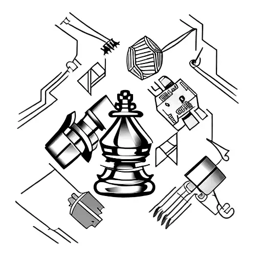 A chess piece made up of electrical components tattoo design idea