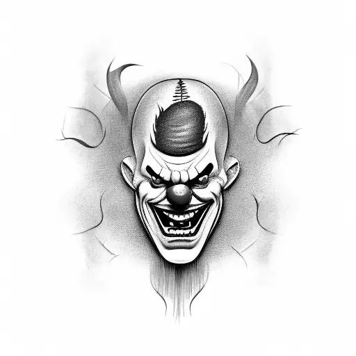 evil clown coming out of skin tattoo design idea