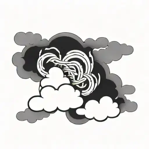 A minimalist tattoo of a cloud and fire intertwined, in black-grey shading tattoo design idea