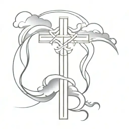 A simple and elegant design of a Christian cross intertwined with a pillar of fire and cloud, symbolizing faith and guidance tattoo design idea